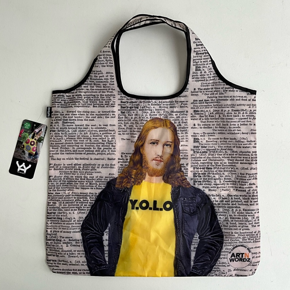 Novelty YAY Bag YOLO Casual Jesus Newsprint Newspaper Reusable Tote Arm Bag